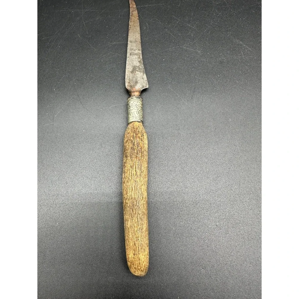 Vintage Wood Handle Metal‎ Letter Opener Etched Collar Rustic Desk Accessory